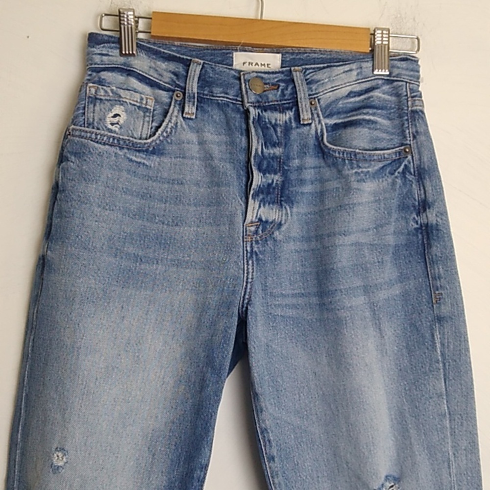 FRAME Women’s Le Original High rise Distressed Button fly Jeans sz 25 light wash - Picture 2 of 16